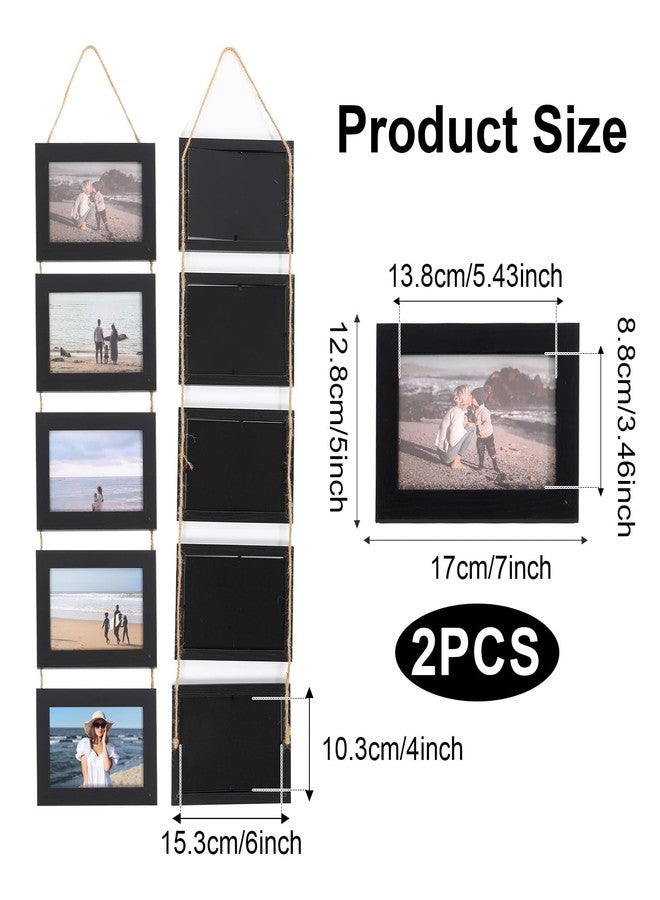 AojSup 2 Pcs 4x6 Wall Hanging Picture Frames Collage with 10 Openings Picture Frame Collage With Rope - Rustic Black, Casual Style Engineered Wood Frames - Wall Mount Only - Image 2